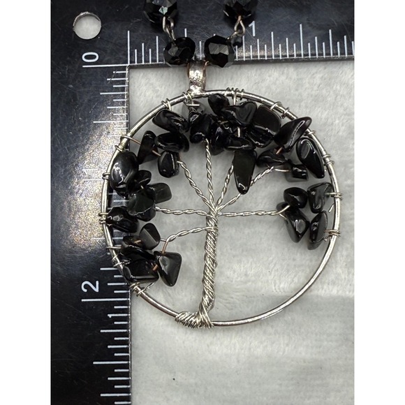 Vintage Glass Beaded Necklace‎ Bracelet Black Tree Of Life Long - Picture 8 of 14